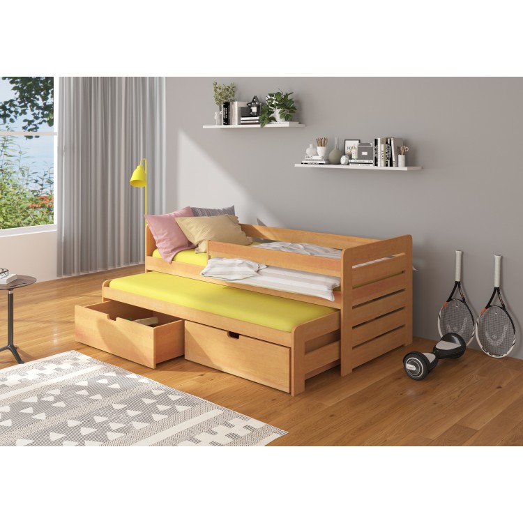 Łóżko podwójne z barierką i materacami TOMI 200x90