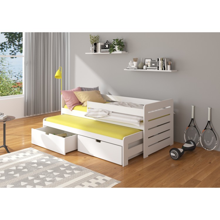 Łóżko podwójne z barierką i materacami TOMI 180x80