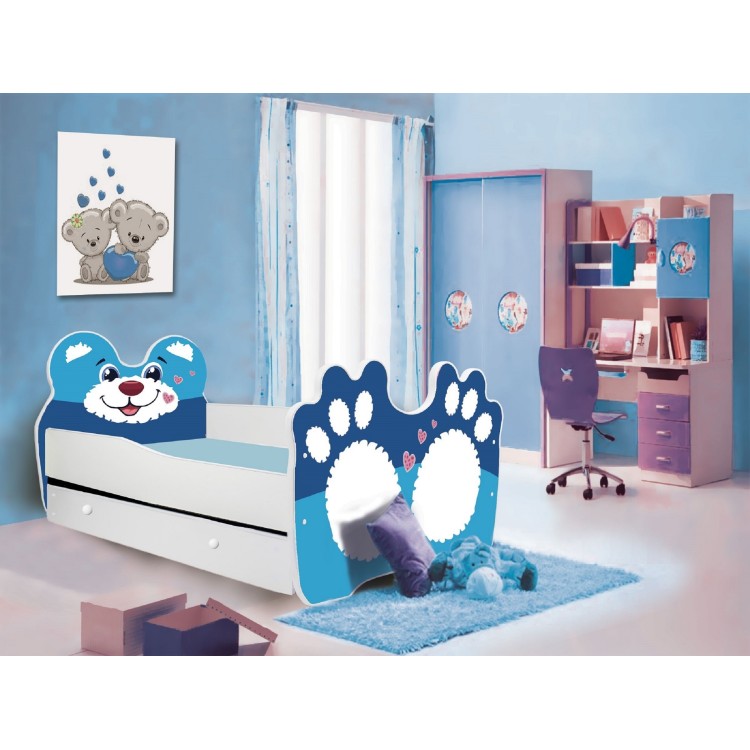 Łóżko z materacem i szufladą BEAR BLUE 140x70