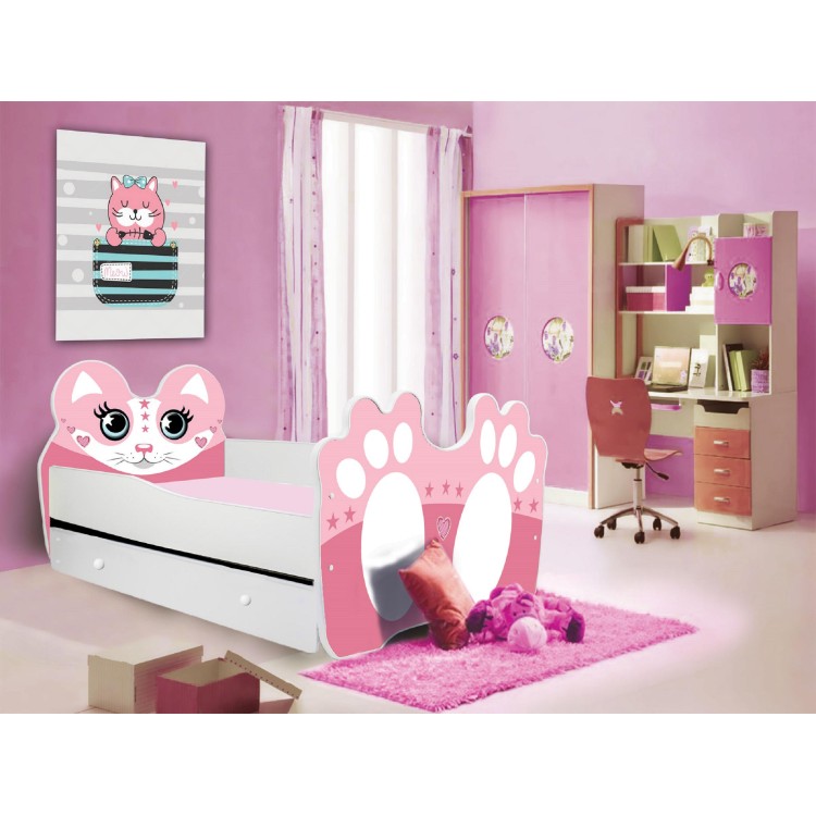 Łóżko z materacem i szufladą BEAR PINK 140x70