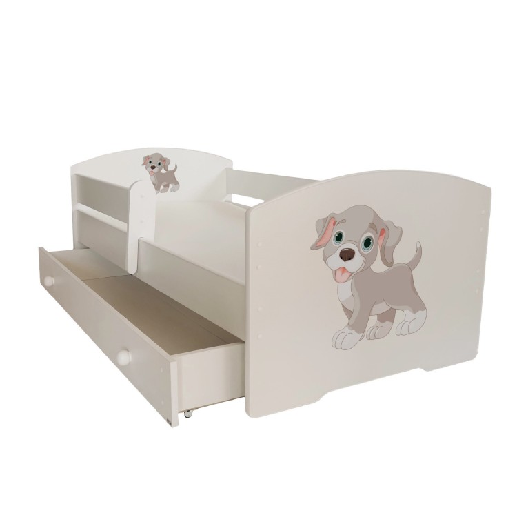 Łóżko z materacem, barierką i szufladą PEPE DOG 140x70