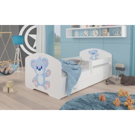Łóżko z materacem, barierką i szufladą PEPE BLUE BEAR 160x80