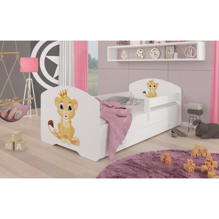 Łóżko z materacem, barierką i szufladą PEPE LION 160x80