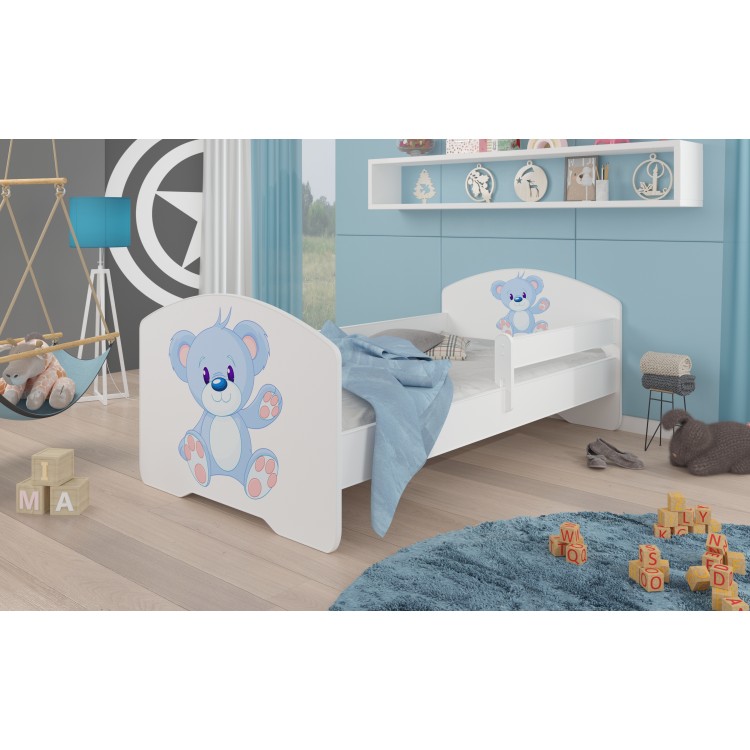 Łóżko z materacem i barierką PEPE BLUE BEAR 140x70