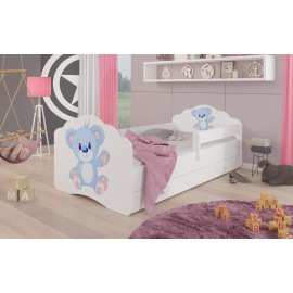 Łóżko z materacem, barierką i szufladą CASIMO BLUE BEAR 160x80