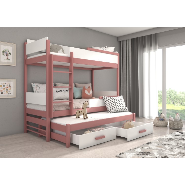 Łóżko piętrowe trzyosobowe z materacami QUEEN 200x90