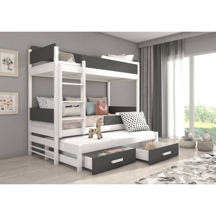 Łóżko piętrowe trzyosobowe z materacami QUEEN 200x90