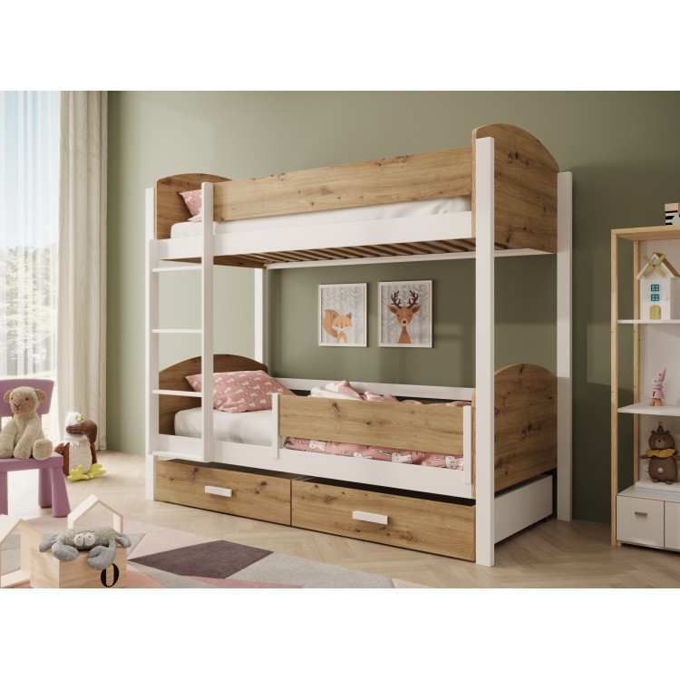 Łóżko Dziecięce Piętrowe Jori z barierką 180x80