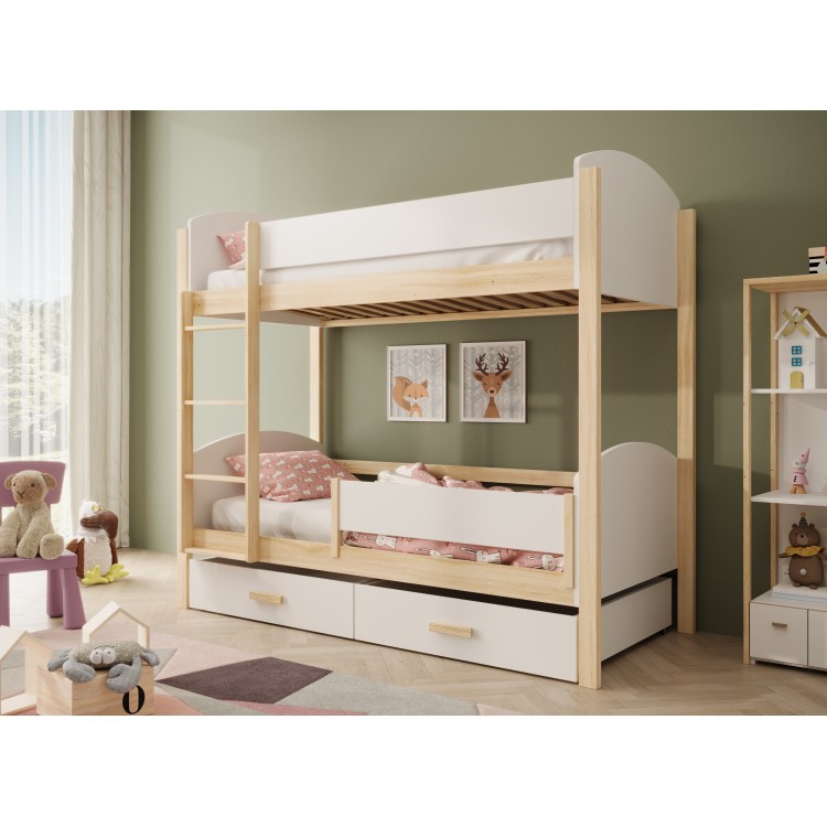 Łóżko Dziecięce Piętrowe Jori z barierką 200x90